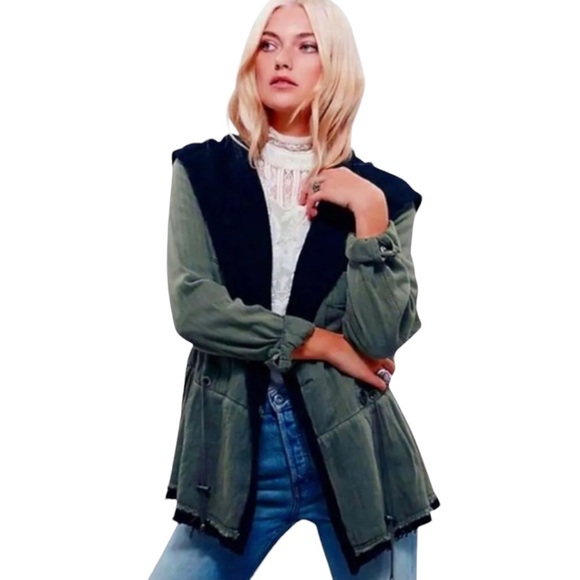 Free People Soft Peplum Hooded Military Army Green Cargo Jacket - Picture 2 of 15